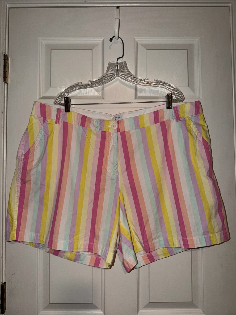 Crown & Ivy Pastel Multi-Stripe Women’s Shorts Plus Size